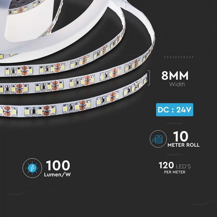 LED STRIP LIGHT 2835 SMD 120LEDs WW 750Lm 7,5W/M 10? 24V