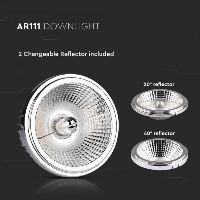 LED SPOTLIGHT AR111 20W GX53 BASE CHANGEABLE REFLECTOR 40°/20° Silver DL 1800lm 101x53 (97)