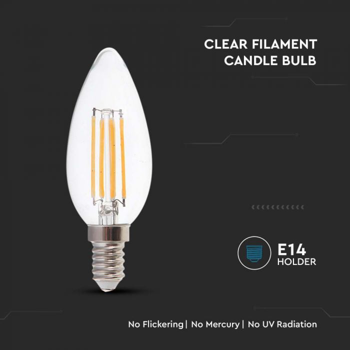 LED E14 FILAMENT LAMP 6W CW 800lm 300° CANDLE 35X98