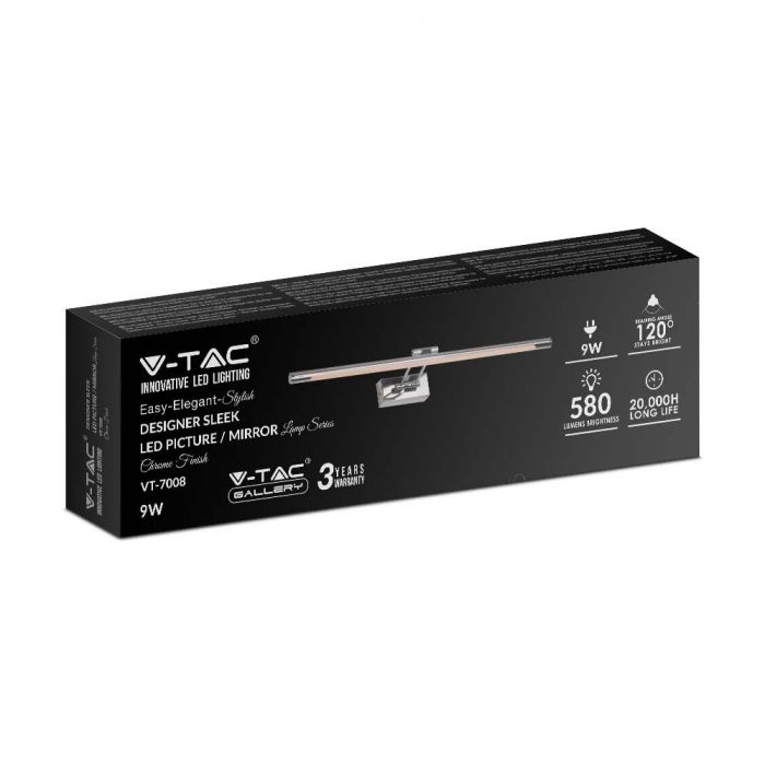 LED WALL MIRROR LAMP CHROME 9W DL 580lm 50x5.5x18.5 METAL + PMMA