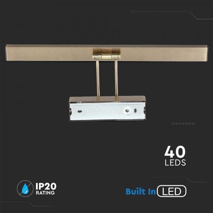 LED MIRROR LIGHT MOVABLE SQUARE 9W 350Lm WW 120° GOLD IP20