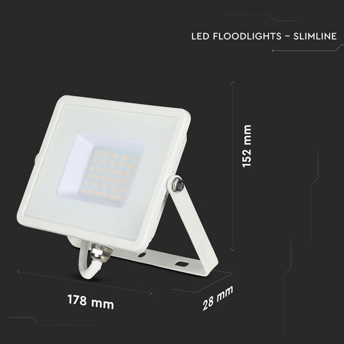 30W LED Floodlight SMD SAMSUNG Chip Slim White Body Natural White