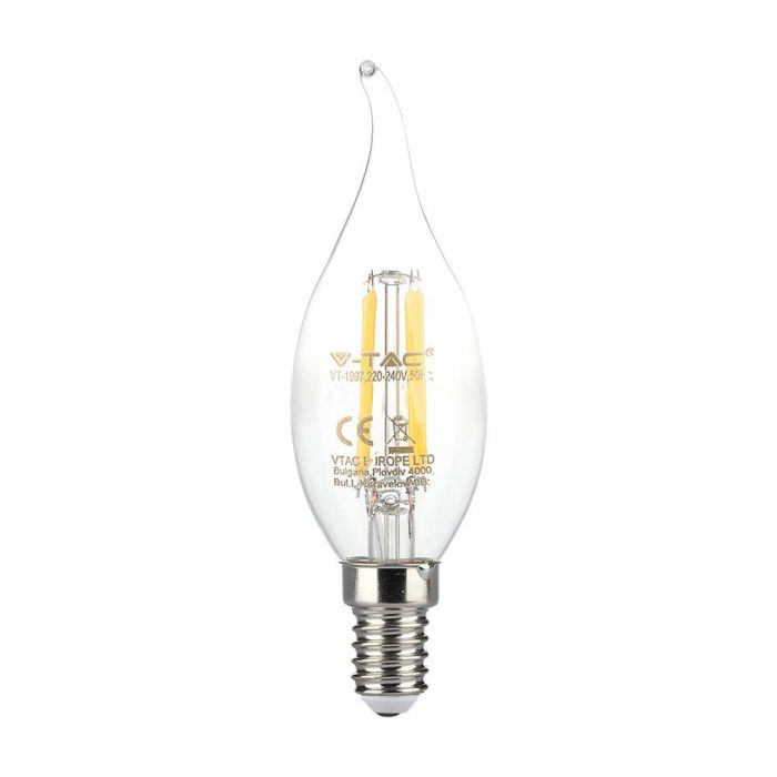 LED E14 FILAMENT LAMP 4W WW 400lm 300° 35X118 CANDLE FLAME