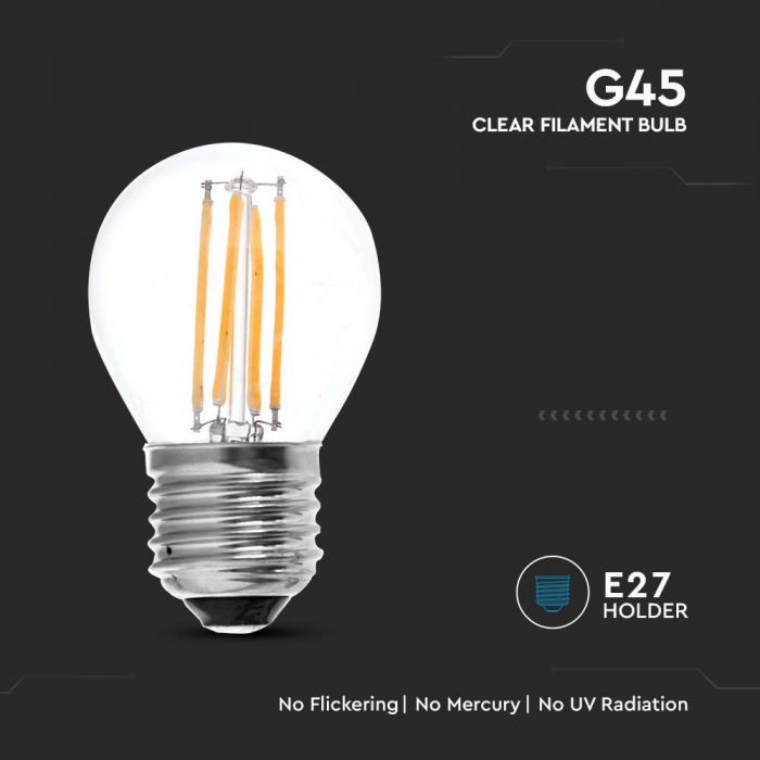 LED E27 FILAMENT LAMP 4W WW 400lm 300° 45X78 GLOBE