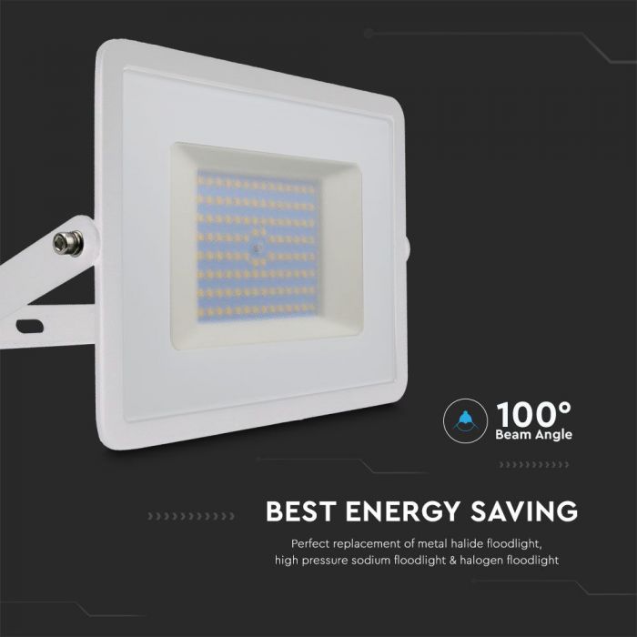 LED FLOOD SLIM 100W CW 100° 8700lm IP65 WHITE