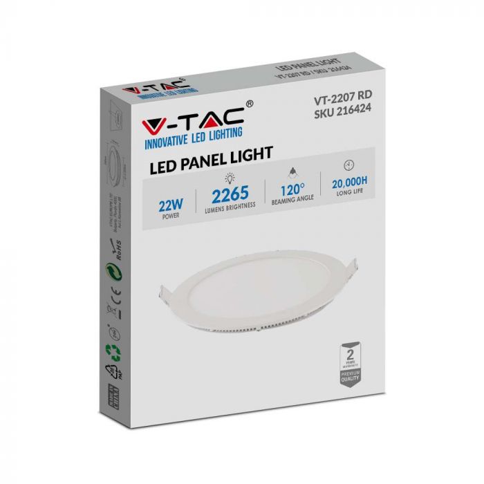 LED PREMIUM ROUND DOWNLIGHT 22W 2265lm WW 120° 240X12 (220)