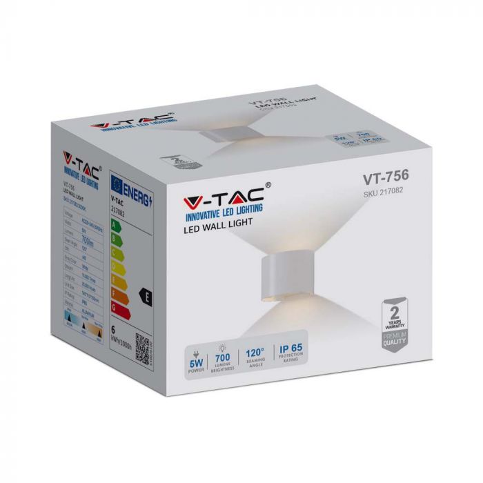 LED WALL LIGHT ROUND ALUMINIUM 5W WW 700lm 120° 140 x115x100mm IP65 WHITE