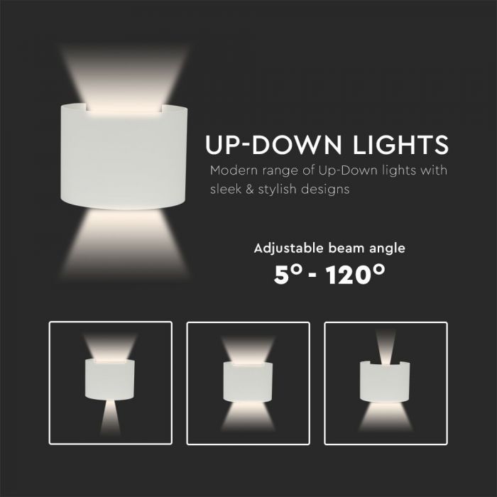 LED WALL LIGHT ROUND ALUMINIUM 5W WW 700lm 120° 140 x115x100mm IP65 WHITE
