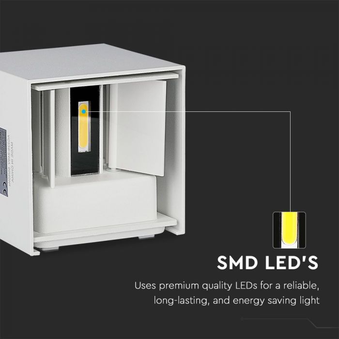 LED WALL LIGHT SQUARE ALUMINIUM 5W DL 700lm 0-120° 100X100 IP65 WHITE