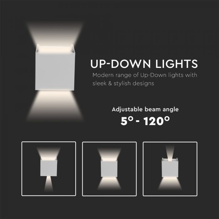 LED WALL LIGHT SQUARE ALUMINIUM 5W DL 700lm 0-120° 100X100 IP65 WHITE