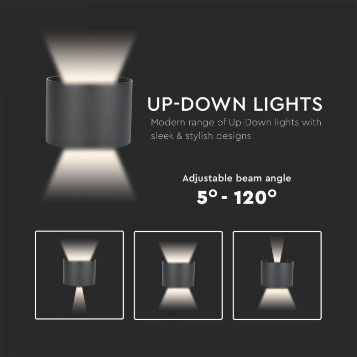 LED WALL LIGHT ROUND ALUMINIUM 5W DL 700lm 120° 140x115x100 IP65 BLACK