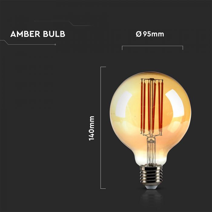 LED E27 FILAMENT LAMP AMBER COVER G95 7W WW 700lm 300° 95X138
