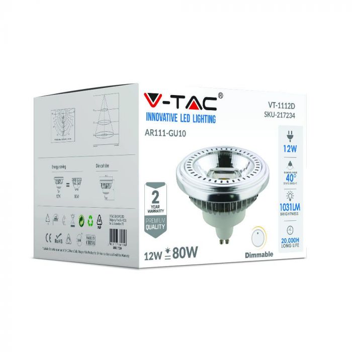 LED AR111(GU10) LAMP 12W WW 1031lm 40° 111X79 DIMMABLE