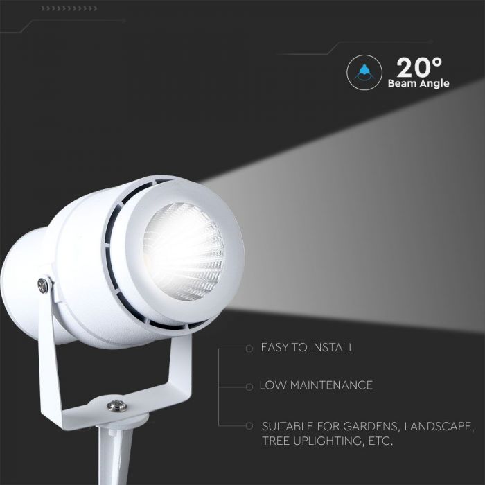 LED GARDEN SPIKE ALUMINIUM 12W DL 970lm 73X255 WHITE IP65