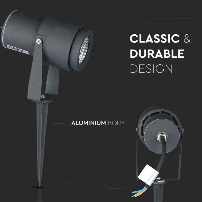 LED GARDEN SPIKE ALUMINIUM 12W WW 875llm 73X255 GREY IP65
