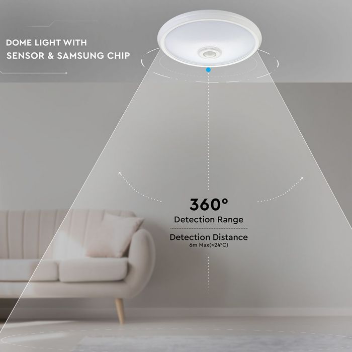 LED DOME WITH SENSOR 12W CW 900lm 120° 290X60 SAMSUNG CHIP