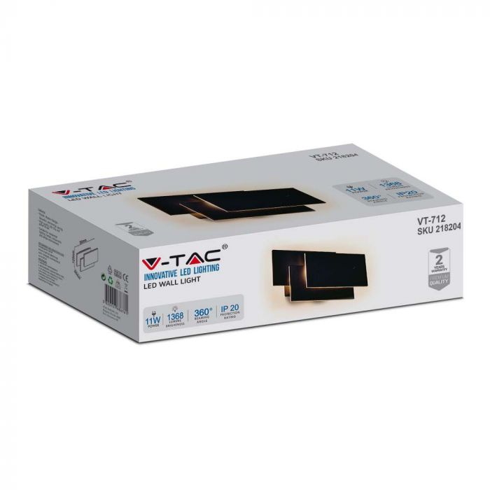 LED WALL LIGHT ALUMINIUM 11W WW 1368lm 360° 2160X125X55 BLACK