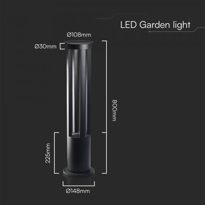 LED GARDEN LIGHT ALUMINIUM 10W 450lm WW 72° 108X800 IP65 GREY