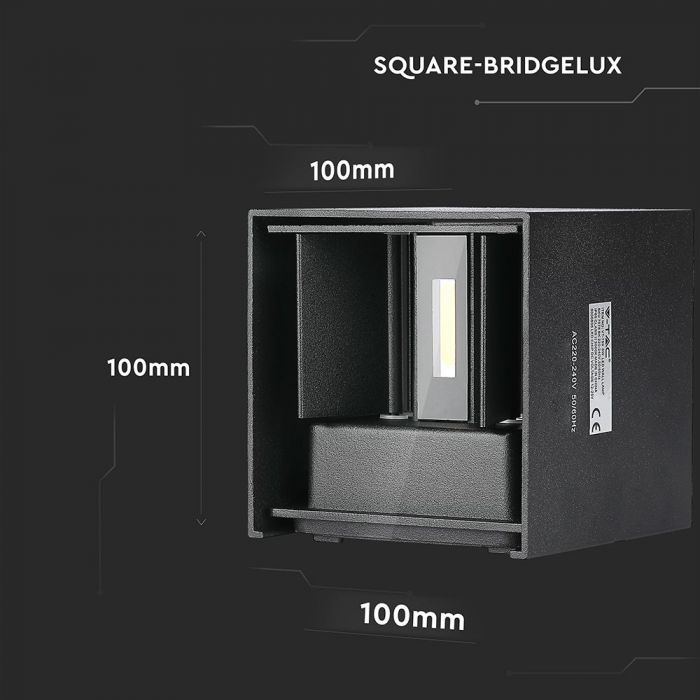 LED WALL LIGHT ALUMINIUM SQUARE 11W WW 1360lm 120° 10X10X10 BLACK IP65