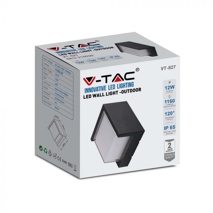 LED WALL LIGHT SQUARE 12W DL 1160lm 120° 160X100 PC BLACK IP65