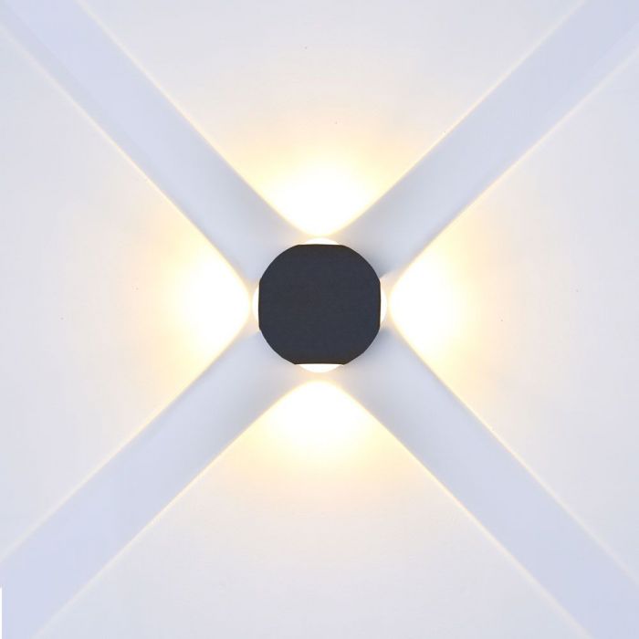 LED WALL LIGHT ROUND ALUMINIUM 4W WW 428m 4*90° 112X112X100 BLACK IP65