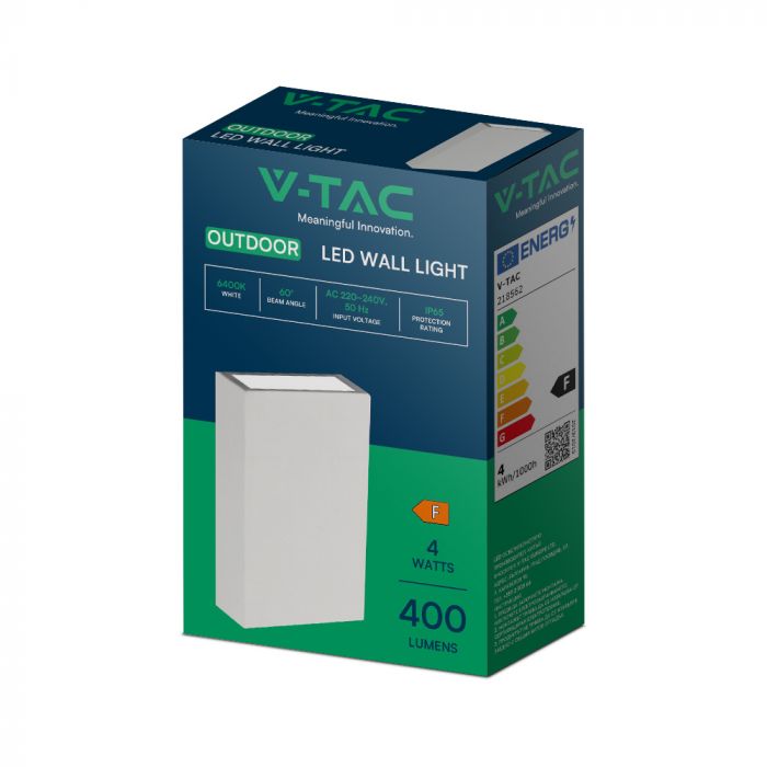 LED WALL LIGHT RECTANGLE 4W WW 150lm 41° 83X123X30 WHITE IP65