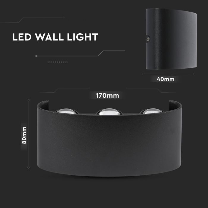 LED WALL LIGHT ALUMINIUM 5W WW 630lm 150° 170X40X80 SAND BLACK IP54
