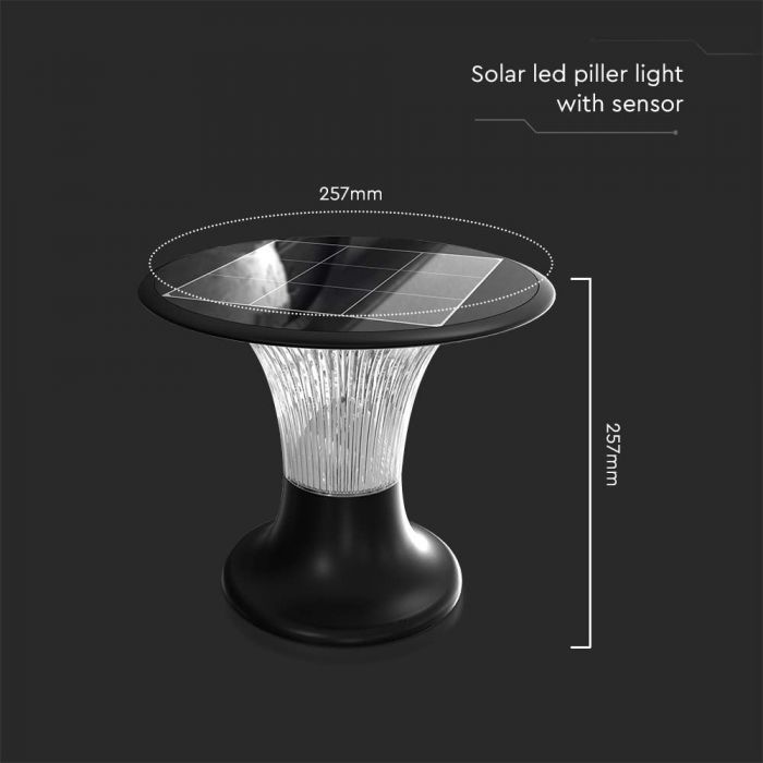 LED SOLAR PILAR LIGHT 15W CW+DL 2200Lm 257x217mm BLACK IP65