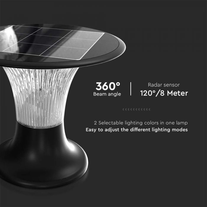 LED SOLAR PILAR LIGHT 15W CW+DL 2200Lm 257x217mm BLACK IP65