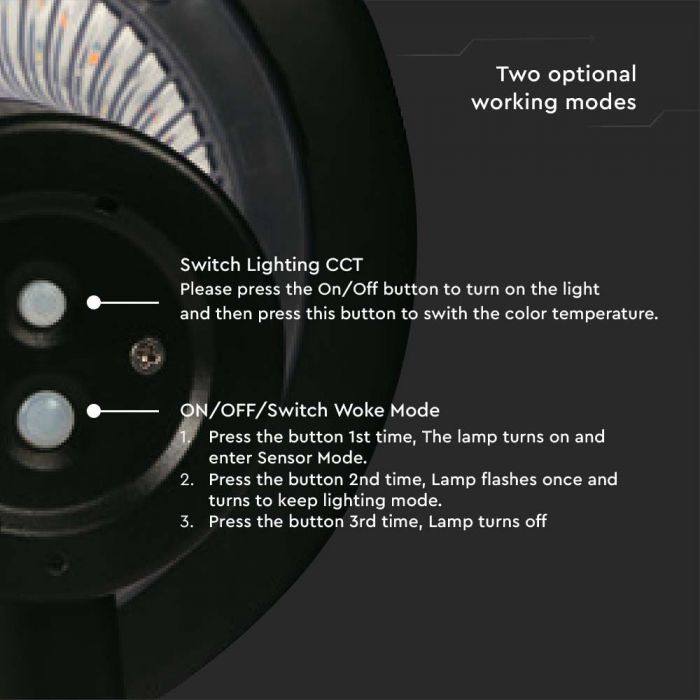 LED SOLAR PILAR LIGHT 15W CW+DL 2200Lm 257x217mm BLACK IP65