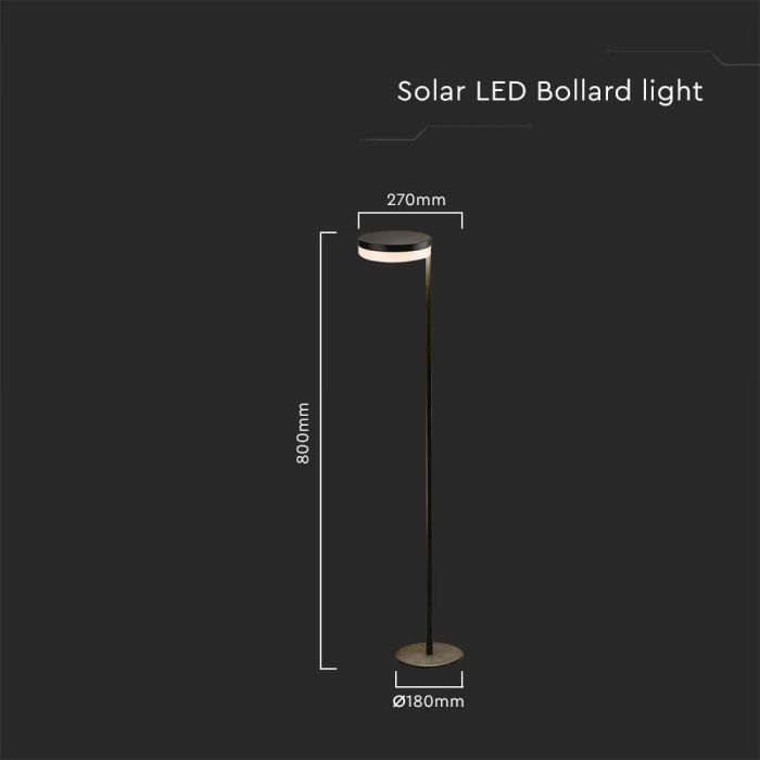 LED SOLAR BOLLARD LAMP 2W WW 120lm IP44