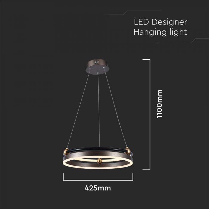 LED PENDANT LIGHT SINGLE RING 20W 2400lm WW 425x1100mm COFFEE