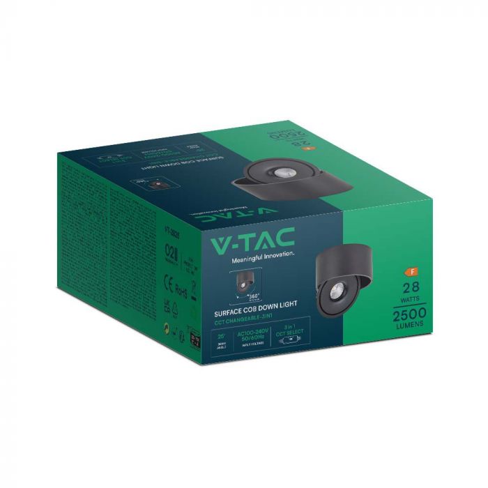 LED SURFACE COB DOWNLIGHT 28W 3IN1 2500lm 25° 178x87mm BLACK