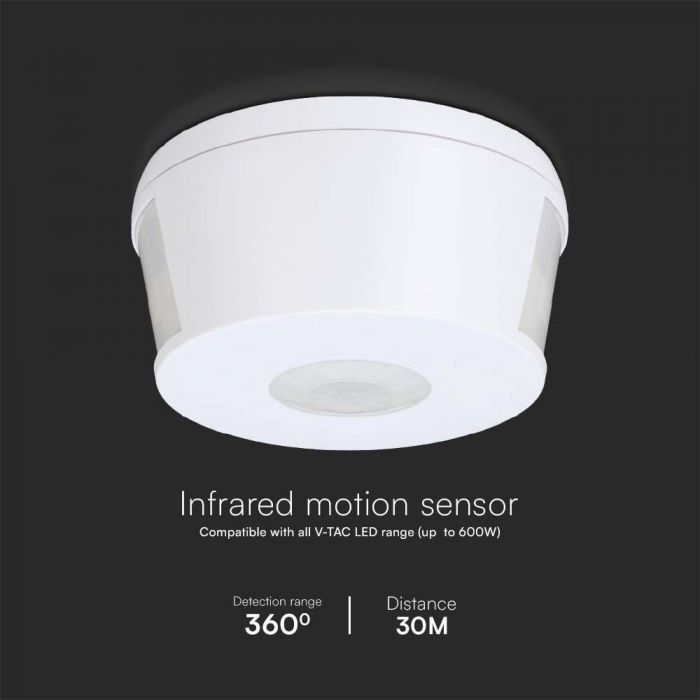 LED INFRARED MOTION SENSOR CEILING 360'D 30m 2000W Max 103x53.5mm WHITE IP20