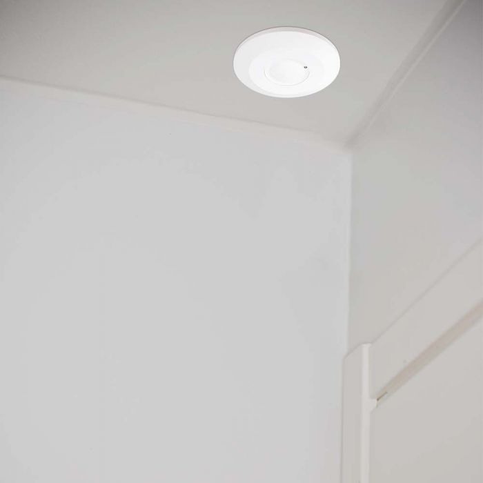 LED MICROWAVE MOTION SENSOR CEILING 360'D 1-8m(radius) adjustable 2000W Max 115x24.3mm WHITE IP20