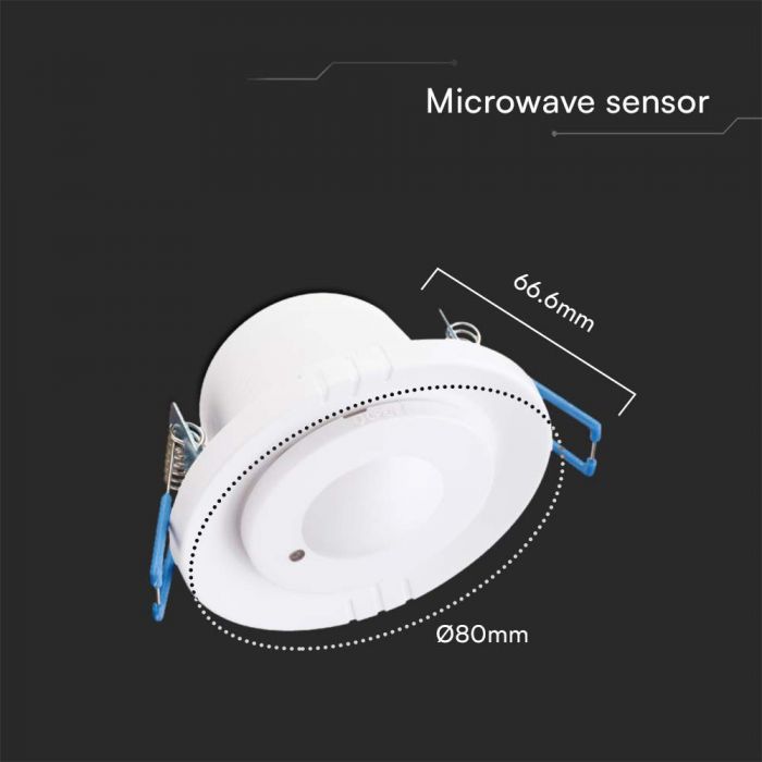 LED RECESSED MICROWAVE MOTION SENSOR 360'D 2-16m 1200W Max 80x66.6mm WHITE IP20