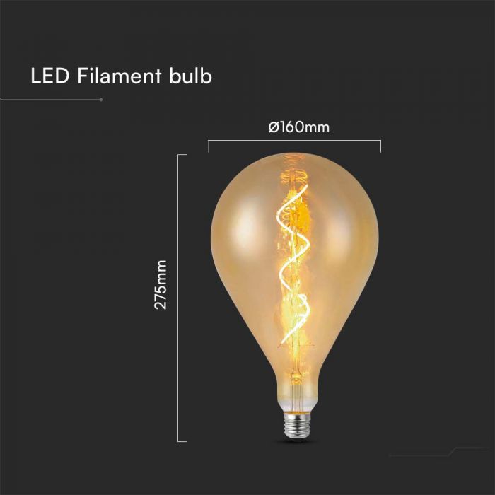 LED E27 FILAMENT SPIRAL LAMP A160 4W WW 250lm 300° 160x275mm AMBER GLASS