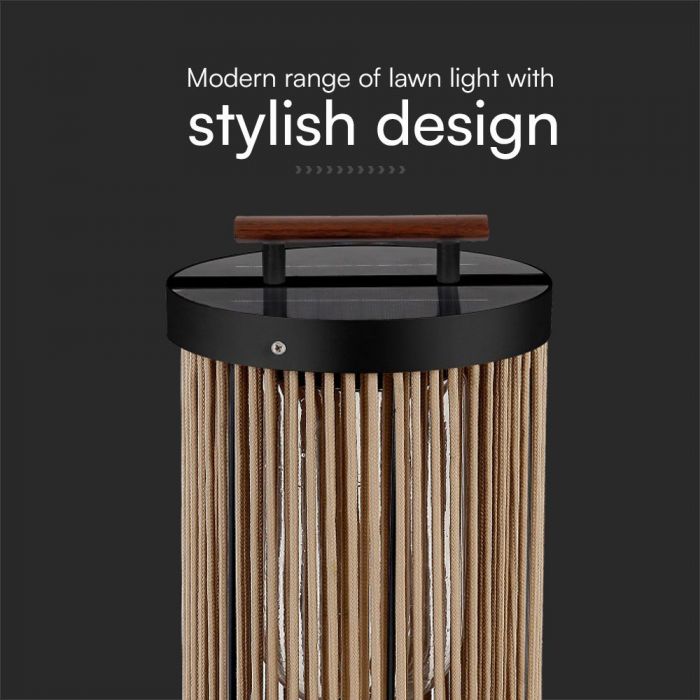 LED SOLAR GARDEN LAMP 2.4W WW 200x325mm BLACK+HEMP ROPE WITH WOODEN HANDLE IP65