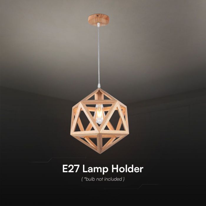 LED DESIGNER PENDANT LAMPHOLDER WOOD COLOUR BODY E27 300x300mm