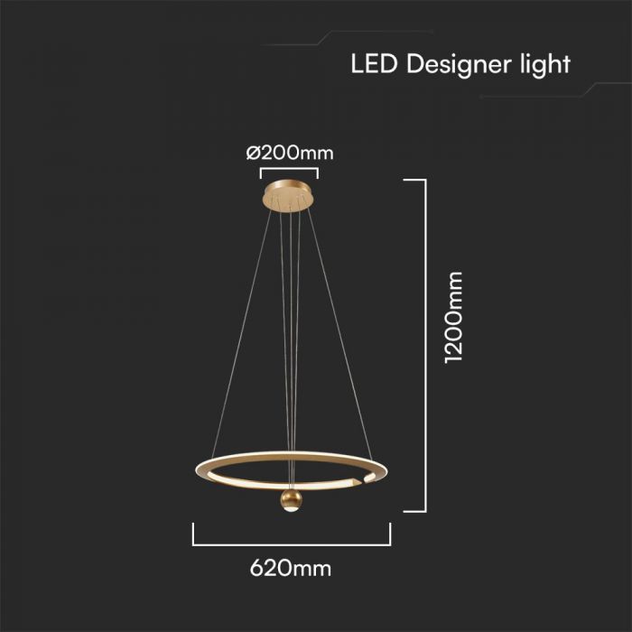 LED PENDANT LIGHT 45W WW 5500lm 120° 620x1200mm Brush Gold