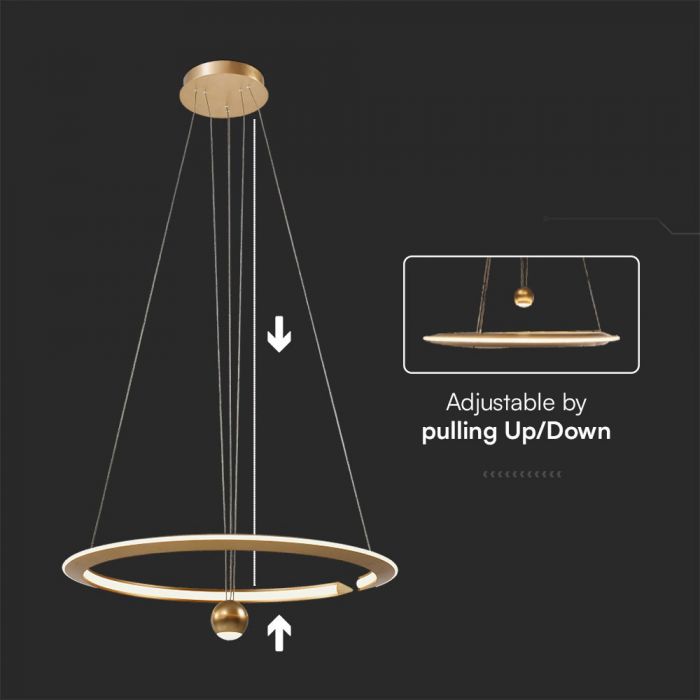 LED PENDANT LIGHT 45W WW 5500lm 120° 620x1200mm Brush Gold