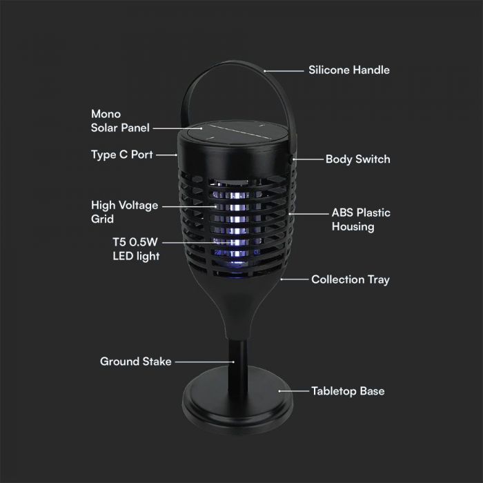 LED 3IN1 SOLAR BUG ZAPPER 128x128x672mm IP24