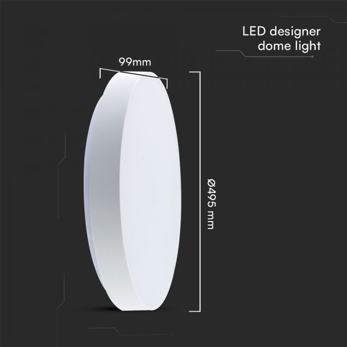 LED DESIGNER Ceiling Light with Remote Control CCT Changing 30/60/30W 6000lm 360° 495x66mm DIMMABLE -ELEGANT WHITE