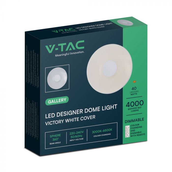LED DESIGNER Ceiling Light with Remote Control CCT Changing 20/40/20W 4000lm 360° 390x80mm DIMMABLE -VICTORY WHITE COVER