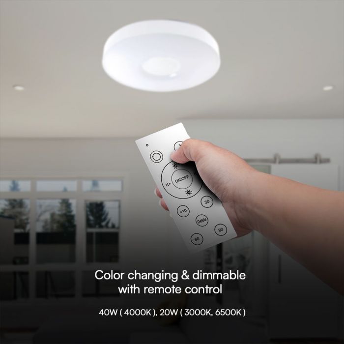 LED DESIGNER Ceiling Light with Remote Control CCT Changing 20/40/20W 4000lm 360° 390x80mm DIMMABLE -VICTORY WHITE COVER