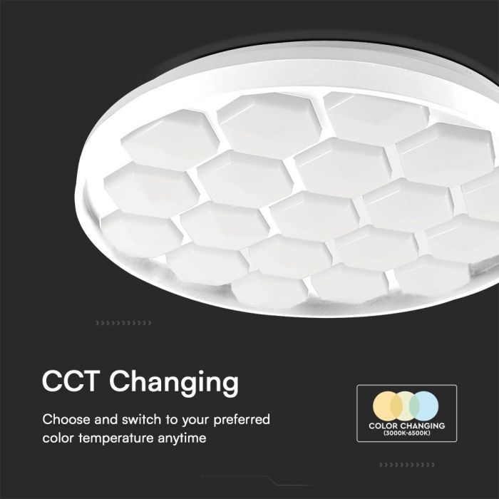 LED DESIGNER Ceiling Light with Remote Control CCT Changing 30/60/30W 6000lm 360° 490x70mm DIMMABLE -BEEHIVE COVER