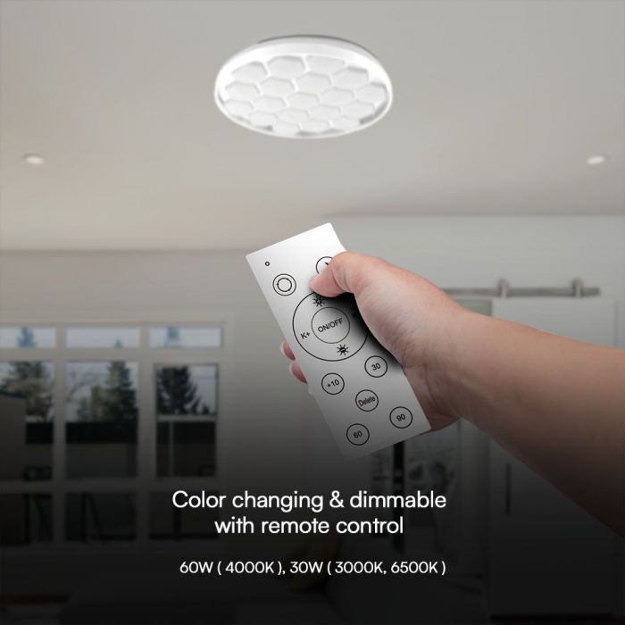 LED DESIGNER Ceiling Light with Remote Control CCT Changing 30/60/30W 6000lm 360° 490x70mm DIMMABLE -BEEHIVE COVER