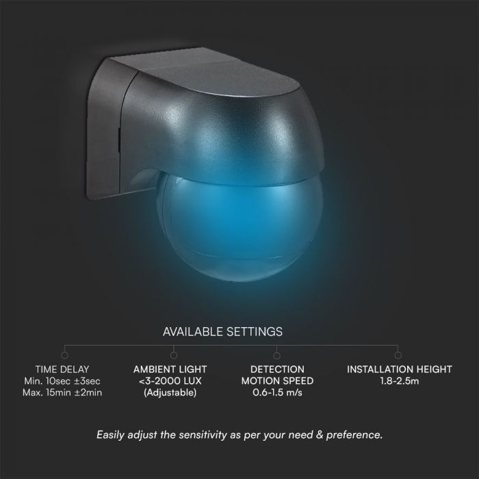 LED PIR WALL SENSOR WITH MOVING HEAD 80.2x55.5x68.2mm (MAX:400W LED) FULL BLACK IP44