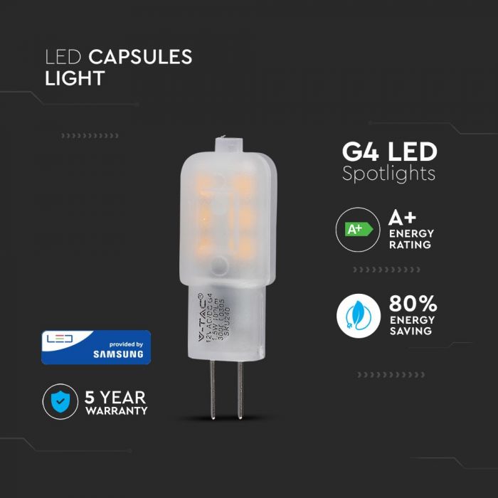 LED G4 LAMP 1.1W WW 100lm 12V 300° 12X37.5 PLASTIC SAMSUNG CHIP