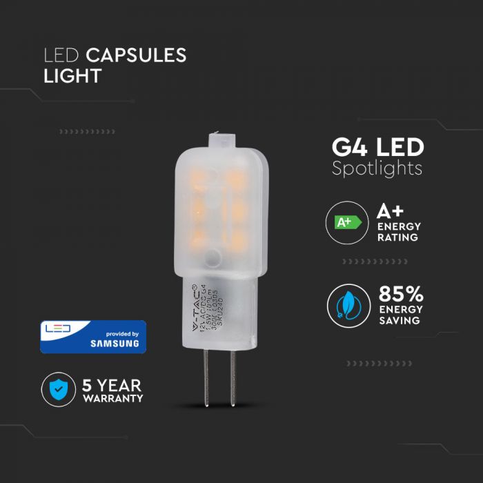 LED G4 LAMP 1.5W CW 100lm 12V 300° 12X38.5 PLASTIC SAMSUNG CHIP